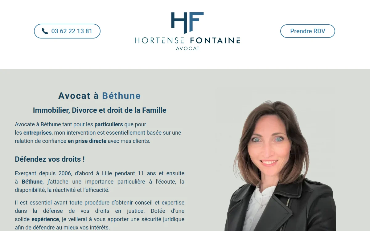 Page d'accueil du site Fontaine Avocat