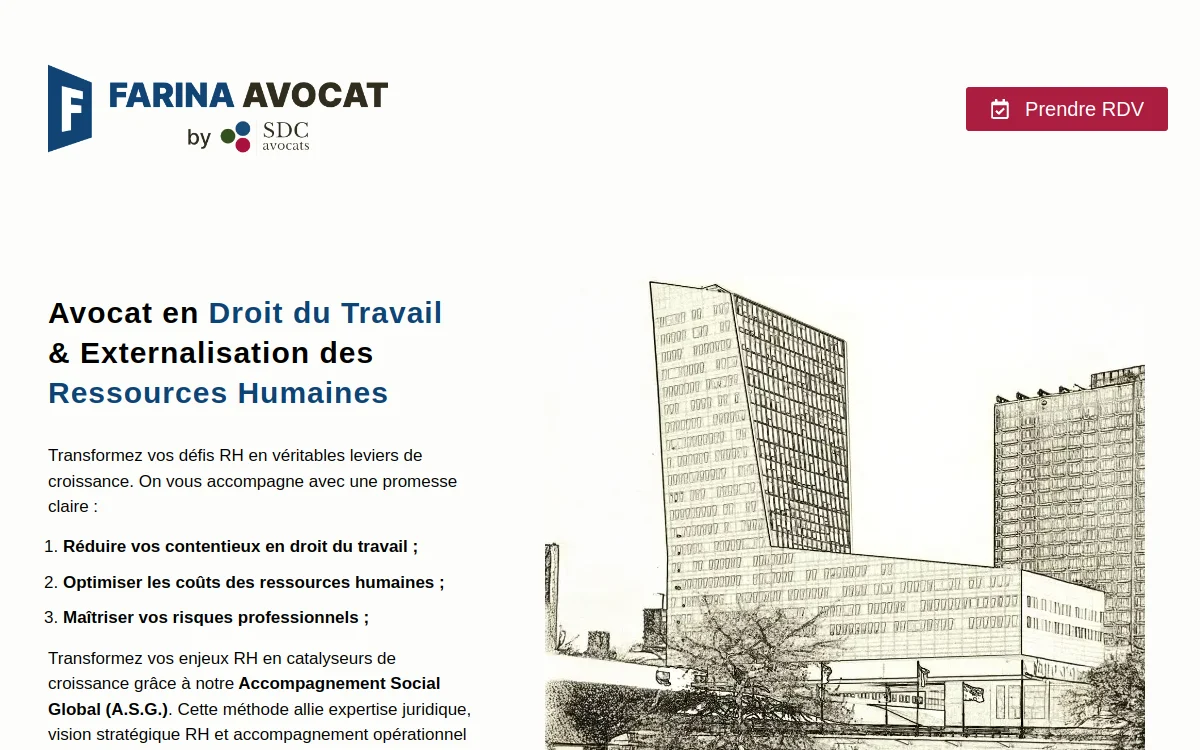 Page d'accueil du site Farina Avocat