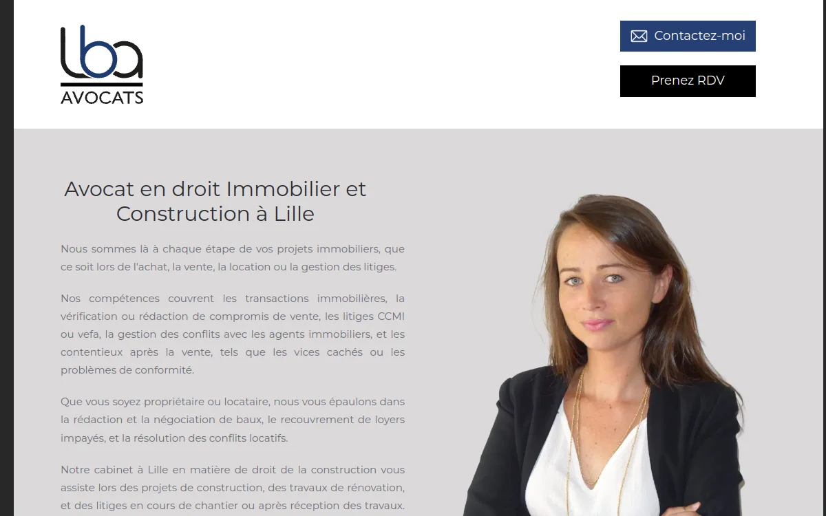 Page d'accueil du site LBA Avocat