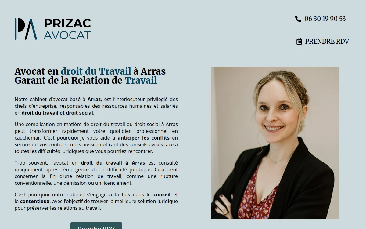 Page d'accueil du site Prizac Avocat